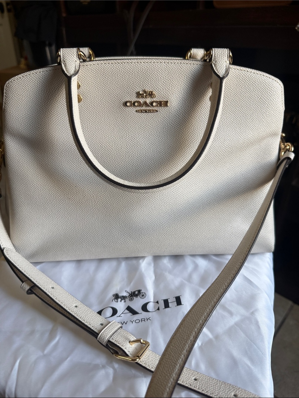 Coach Cream Leather Satchel with Gold Hardware